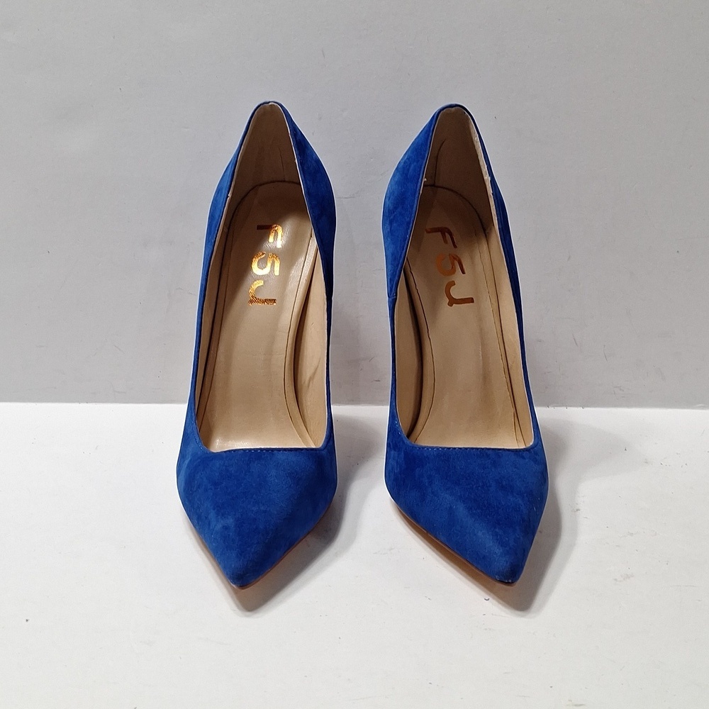 FSJ NWOB Blue Suede Streetwear Night Out Pointed Toe Stiletto Pump Heels Size 7 - Picture 4 of 15